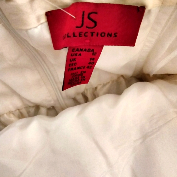 Cream Hi Low Prom Wedding Floral Strapless Dress L - Picture 4 of 7